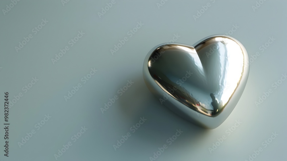 Poster sleek metallic heart shape on blank background for design and copyspace
