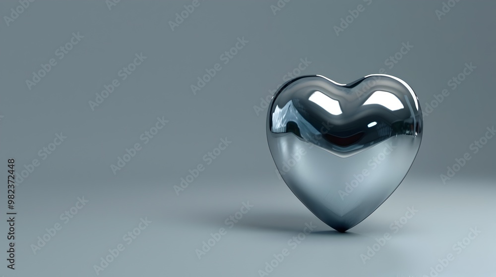 Poster sleek metallic heart shape on minimalist blank background for text or design