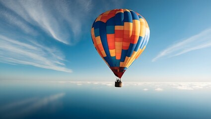 Fototapeta premium Hot Air Balloon in Open Sky Bold Colors and Ample Negative Space