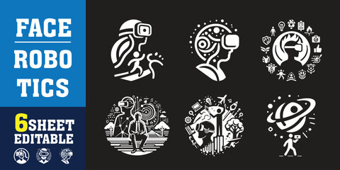 Technology icon set. Containing 5g, ai, robotics, iot, biometric, geolocation, cloud computing and automation icon. Solid icon collection.