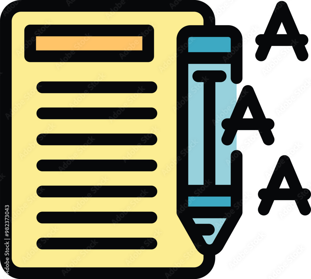 Poster content creation process with a pencil writing on a sheet of paper and letters appearing