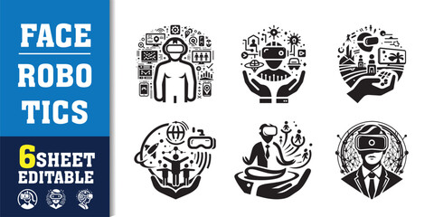 Technology icon set. Containing 5g, ai, robotics, iot, biometric, geolocation, cloud computing and automation icon. Solid icon collection.