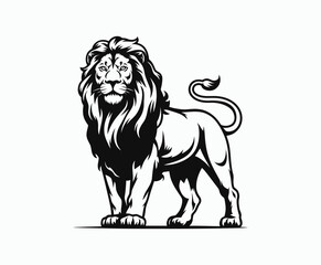 Obraz premium Wild majestic lion silhouette EPS vector animal illustration template on a white background