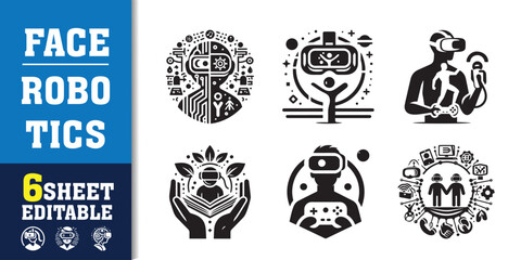 Technology icon set. Containing 5g, ai, robotics, iot, biometric, geolocation, cloud computing and automation icon. Solid icon collection.