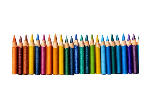Set of Colorful Pencils Arranged in a Row Isolated on Transparent Background