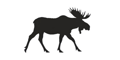 Fototapeta premium A black and white silhouette of a moose walking across a white background