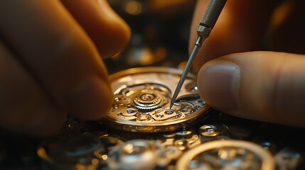 A watchmaker's hand working on the inner workings of a watch.