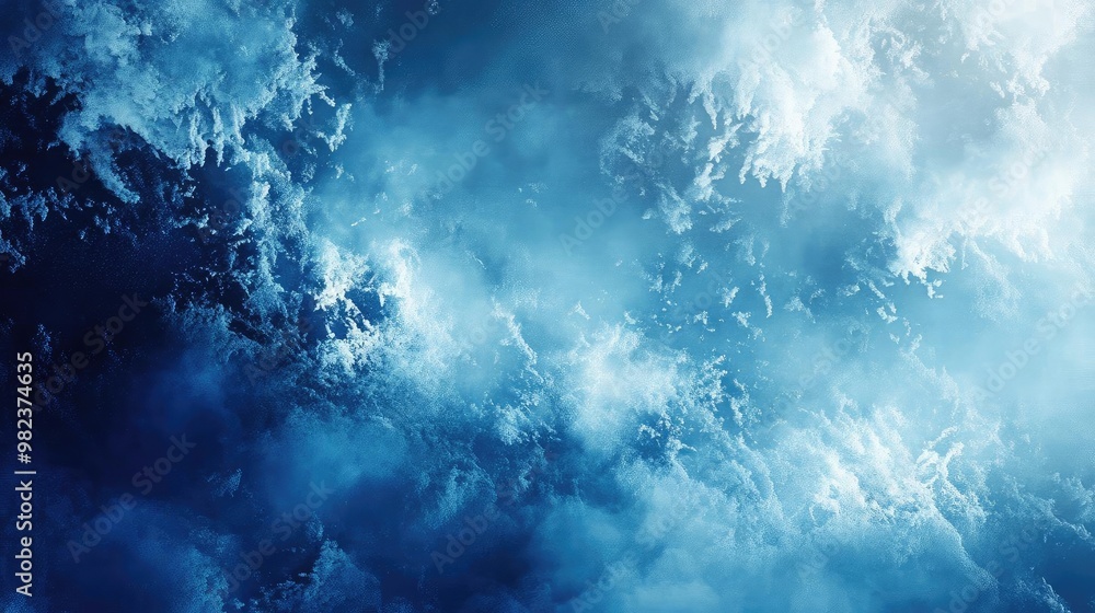 Poster a beautiful abstract representation of the ocean's depths, showcasing vibrant blue hues and dynamic 