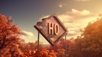 Golden Sign in Autumn Landscape