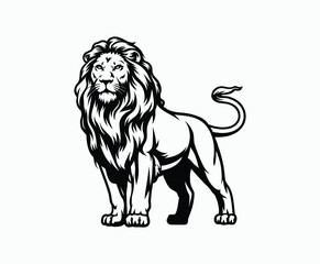 Naklejka premium Wild majestic lion silhouette EPS vector animal illustration template on a white background