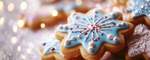 Delicious decorated snowflake cookies perfect for holiday treats, featuring vibrant colors and festive designs for celebration.