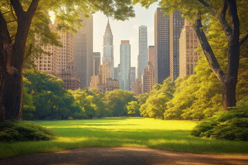 Fototapeta premium Sunlit Urban Park with Trees
