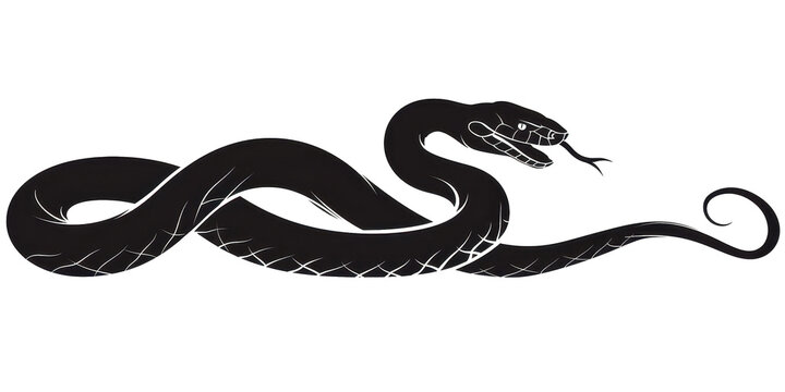 A black snake with a long tail and a black head