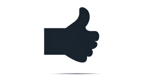 A thumbs up sign is shown in black and white