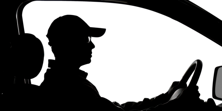 A man is driving a car with his hands on the wheel