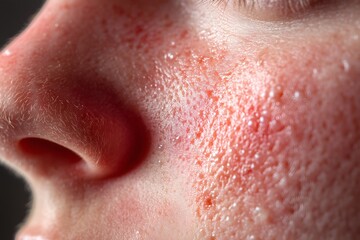 Fototapeta premium Close-up of Skin with Redness and Acne Texture on the Face
