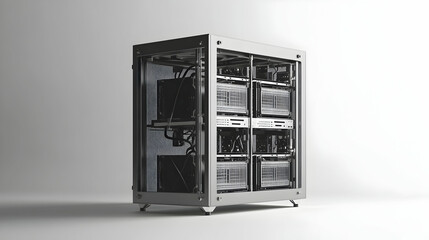Modern server unit setup with visible hardware and wiring, designed for data processing. Generative AI
