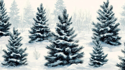 Fototapeta premium Fir trees in a snowy forest seamless pattern