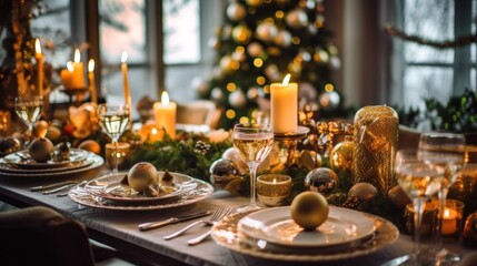 Festive Christmas Table Setting with Candles and Decorations