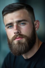 Obraz premium Pensive Gaze of a Ruggedly Handsome Man in a Captivating Portrait