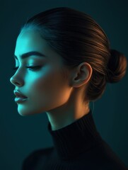 Fototapeta premium Pensive Moody Portrait of a Captivating Woman in Dramatic Lighting