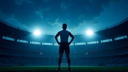 These photos show the silhouette of an athlete under stadium lights at night, symbolizing strength, focus, and anticipation before a big game