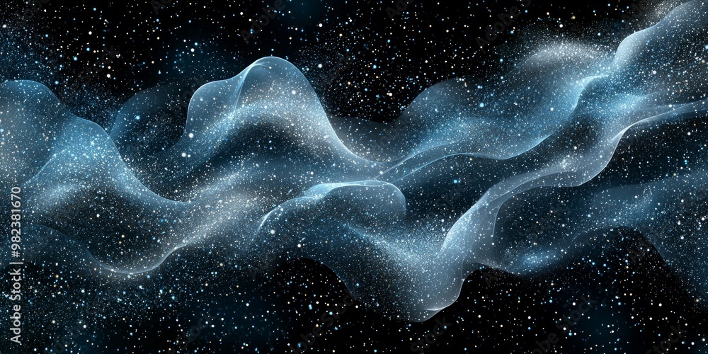 Aufkleber a captivating arrangement of silver particles clusters together, creating a fluid wave-like structur