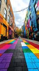 Fototapeta premium A vibrant LGBTQ neighborhood filled with inclusive businesses and colorful murals, representing the strength and visibility of the community
