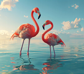 pink flamingo on the water