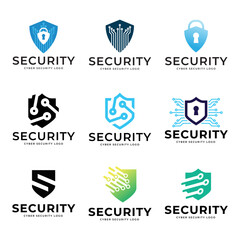 Set of shield cyber Security Logo or badge for technology and security company.