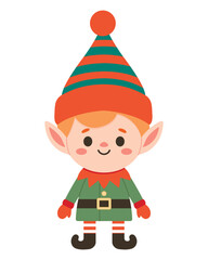 Little Christmas male elf isolated on white background. Cute flat style, vector illustration