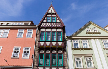 Facade of a half timbered house in Muhlhausen, Germany