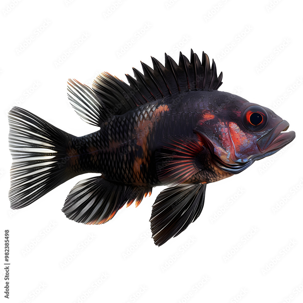Poster Clear and detailed image of a black and red fish on a see-through background, perfect for a variety of design tasks and presentations