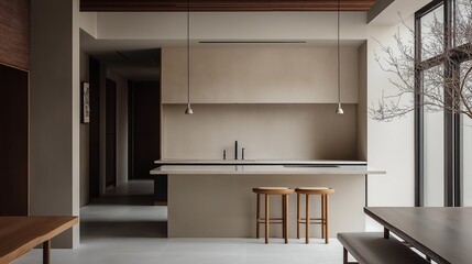 A modern kitchen with a minimalist design.	
