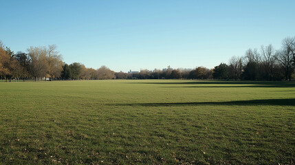 Empty sports field green grass blue sky open park landscape banner ad background copy space outdoor recreational nature peaceful scenic athletic training