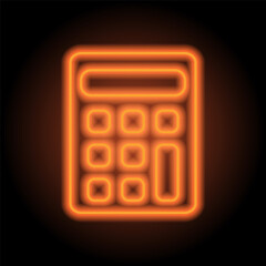 Calculator simple icon vector. Flat design. Orange neon on black background