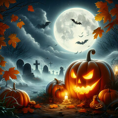 Halloween pumpkin background featuring spooky jack-o-lanterns on a black backdrop, perfect for autumn celebrations	