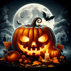 Halloween pumpkin background featuring spooky jack-o-lanterns on a black backdrop, perfect for autumn celebrations	