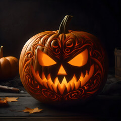 Halloween pumpkin background featuring spooky jack-o-lanterns on a black backdrop, perfect for autumn celebrations	