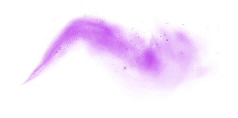 Magic purple cigarette smoke. Magic purple smoke with glitter and small particles of twinkling stars. Fog with luminous particles. Purple vapor with stardust. Morning fog over land or water surface. M