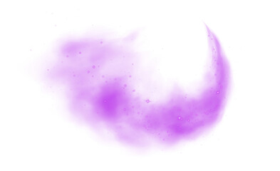 Magic purple cigarette smoke. Magic purple smoke with glitter and small particles of twinkling stars. Fog with luminous particles. Purple vapor with stardust. Morning fog over land or water surface. M
