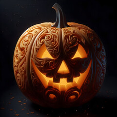 Halloween pumpkin background featuring spooky jack-o-lanterns on a black backdrop, perfect for autumn celebrations	
