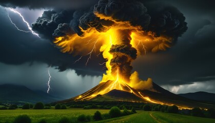 volcano explosion during storm