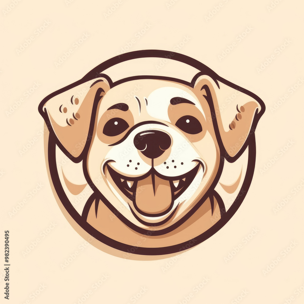 Poster a happy light-colored labrador dog with a broad smile is depicted in a circular format emphasizing i