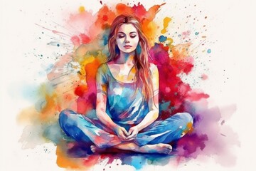 Meditation in Motion Watercolor Illustration of Yogi in Pose. Neural network ai generated art