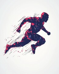 Abstract illustration of a male athlete running, created with geometric shapes and a dynamic, energetic style.