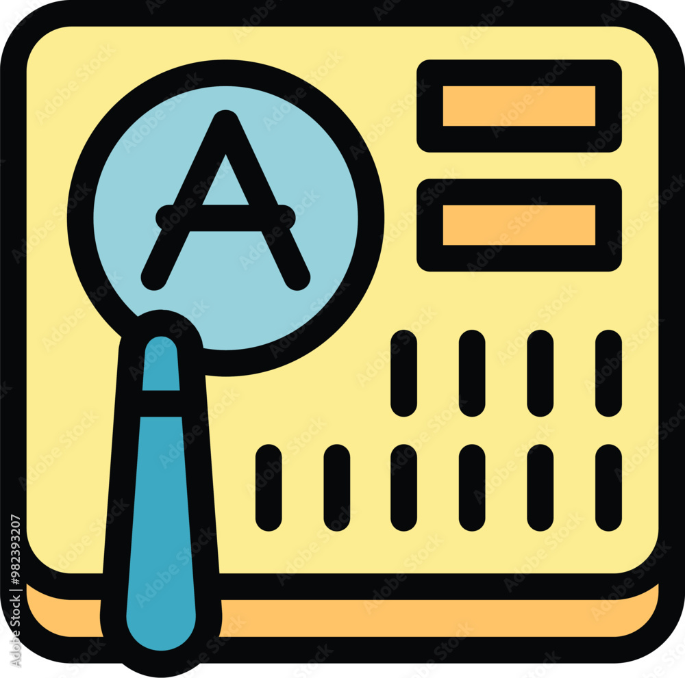 Poster this color icon represents the concept of automation testing with a magnifying glass focusing on the
