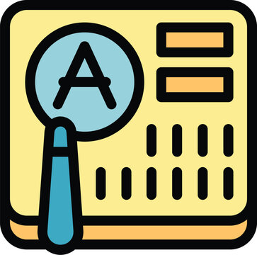 recommend clip art: This color icon represents the concept of automation testing with a magnifying glass focusing on the letter a
