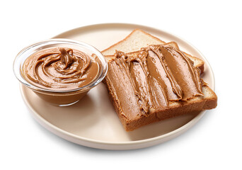 Delicious sandwich with peanut butter isolated white