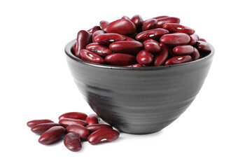 Dried red beans in bowl isolated on white